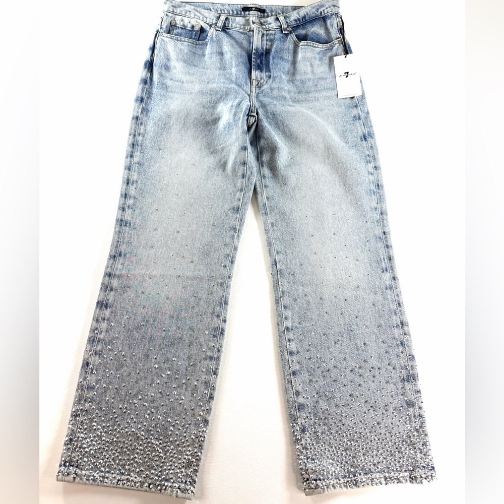 7 For All Mankind Logan Stovepipe high-rise, straight-leg jeans crystal Size 30 - Picture 2 of 11